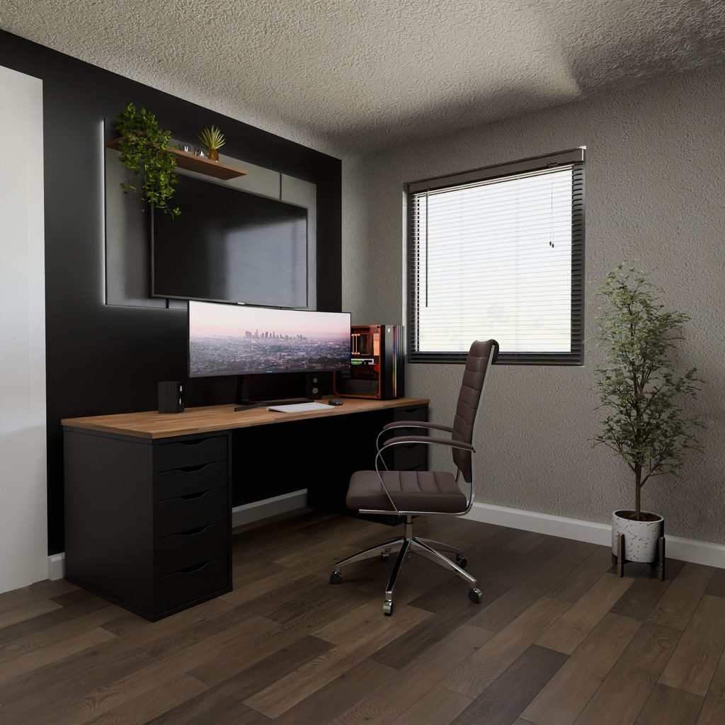 Minimalist small desk setup with a clean and organized home office workspace